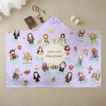 Gepersonaliseerde Cartoon Heilige Heiligen van de Hemel Beschermer Zachte Hooded Deken met Naam Verjaardag Doop Cadeau voor Kinderen Christenen