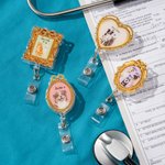 Personalised Gold Bow Retro Frame Pet Photos Acrylic Badge Reel with Names Birthday Adopt Anniversary Daily Use Gift for Pet Owner Lover