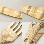 Personalized Vintage Cake Forks Knife Server Cutting Set with Names Date and Box Wedding Engagement Anniversary Gift for Couple Newlyweds