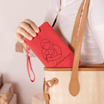 Personalized Line Art Family Pattern Heart PU Leather Tri-Fold Wallet with Wrist Strap and Text Mother's Day Gift for Mom Grandmother