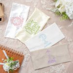 Personalized Embroidered Monogram Letter Wedding Bouquet Wrap with 4 Pieces Pearl Pin for Bride Wedding Flower Decor