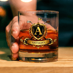 Personalized Golf Badge 10 oz Whiskey Glass with Name and Initial Father's Day Birthday Gift for Golfers Golf Lovers Men
