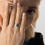 Personalised Old English Font Gothic Ring Tattoo Style Jewellery with Engraved Name Gift for Him Her