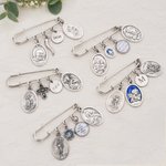 Personalized Patron Saint Lapel Pin with Initial Name and Text Wedding Keepsake Wedding Birthday Gift for Groom Catholics