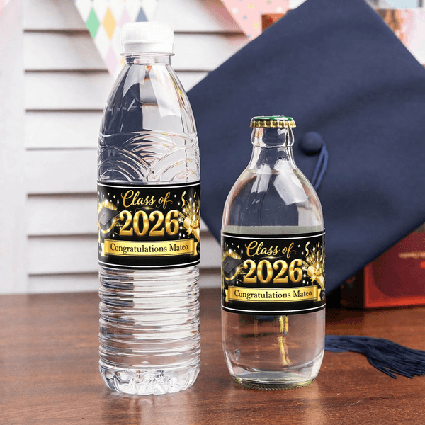 Personalized Graduation Cap Set of 20 Water Bottle Label Sticker with Year and Text Graduation Party Decor Graduation Ceremony Gift for Graduates