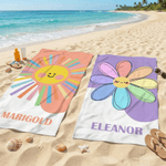 Personalized Rainbow Smile Sun Quick Dry Oversized Microfiber Beach Towel with Name Summer Beach Party Use Birthday Gift for Family Friend Girl