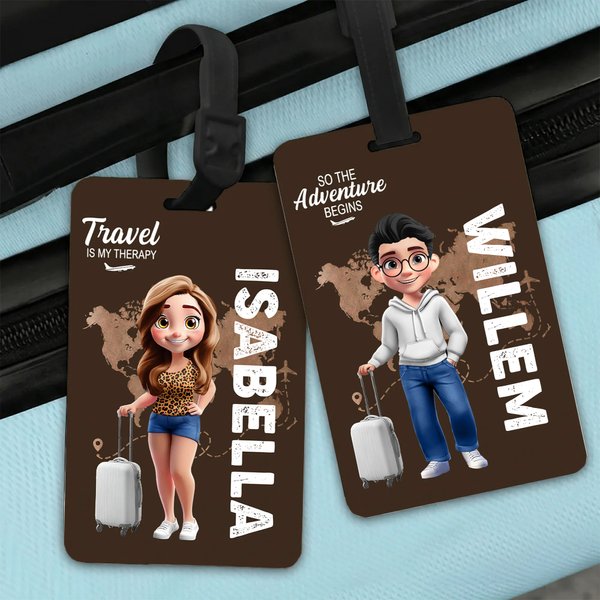 Gepersonaliseerde Cartoonfiguur Bagagelabel met Naam Perfect als Reisaccessoire en Verjaardagscadeau voor Familie en Reisliefhebbers