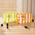 Trousse de maquillage en toile rayée personnalisée avec pompon et nom Cadeau d'anniversaire de la fête des mères pour maman