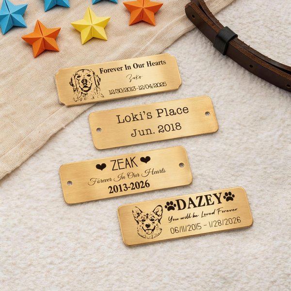 Personalised Brass Pet Portrait Memorial Urn Plaque with Name Text and Date Home Decor Pet Memorial Service Gift for Pet Owners