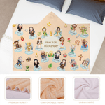 Gepersonaliseerde Cartoon Heilige Heiligen van de Hemel Beschermer Zachte Hooded Deken met Naam Verjaardag Doop Cadeau voor Kinderen Christenen