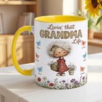 Personalised Cute Cartoon Grandma Butterfly 11 oz 15 oz Ceramic Coffee Mug with Names Mother's Day Birthday Gift for Grandma