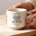 Personalized Book Flower Line Art 12 oz Ceramic Mug with Name and Date Daily Use Mother's Day Gift for Mom Grandma