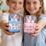 Personalized Cute Mom and Baby Plush Bunny Mini Pocket Tin Box with Colorful Name Comfort Toy Easter Birthday Gift for Kids
