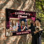 Personalizado Felicidades Fuegos Artificiales Foto Tapiz Banner con Nombre y Año Celebración Fiesta Decoración Regalo de Graduación para Graduados