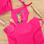 Personalised Cartoon Character Birth Flower Name Adjustable Kid Apron Chef Hat Set with Pocket for Cooking Christmas Birthday Gift for Boys Girls