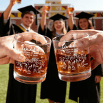 Personalised We Did It Graduation Cap Design Whiskey Glasses with Name and Coaster Party Supplies Graduation Gift for Whiskey Lovers Graduates
