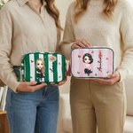 Personalisierte Multicolor Geburt Blume Cartoon Charakter gestreift Makeup Tasche mit Namen und Quaste Reise Essentials Muttertag Geburtstag Geschenk für Frauen