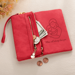 Personalized Line Art Family Pattern Heart PU Leather Tri-Fold Wallet with Wrist Strap and Text Mother's Day Gift for Mom Grandmother