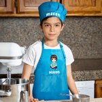Personalised Cartoon Character Birth Flower Name Adjustable Kid Apron Chef Hat Set with Pocket for Cooking Christmas Birthday Gift for Boys Girls