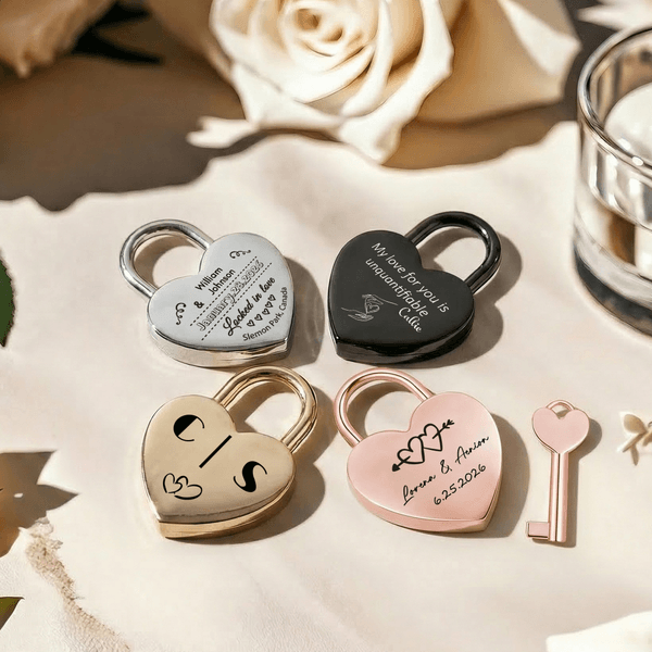 Personalised Romantic Love Name Date Design Heart-Shaped Lock with Key Wedding Anniversary Valentine's Day Gift for Couple