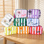 Trousse de maquillage en toile rayée personnalisée avec pompon et nom Cadeau d'anniversaire de la fête des mères pour maman
