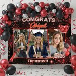 Personalizado Felicidades Fuegos Artificiales Foto Tapiz Banner con Nombre y Año Celebración Fiesta Decoración Regalo de Graduación para Graduados