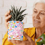 Personalized Flower Holding Mom Hands Ceramic Plant Pot and Bamboo Base with Name Birthday Mother's Day Gift for Mothers Kids