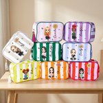 Personalisierte Multicolor Geburt Blume Cartoon Charakter gestreift Makeup Tasche mit Namen und Quaste Reise Essentials Muttertag Geburtstag Geschenk für Frauen