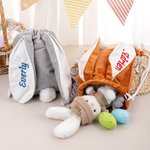 Personalised Cute Easter Bunny Multicolor Drawstring Backpack with Embroidered Name and Tail Eggs Hunting Easter Party Gift for Kids