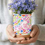 Personalized Flower Holding Mom Hands Ceramic Plant Pot and Bamboo Base with Name Birthday Mother's Day Gift for Mothers Kids