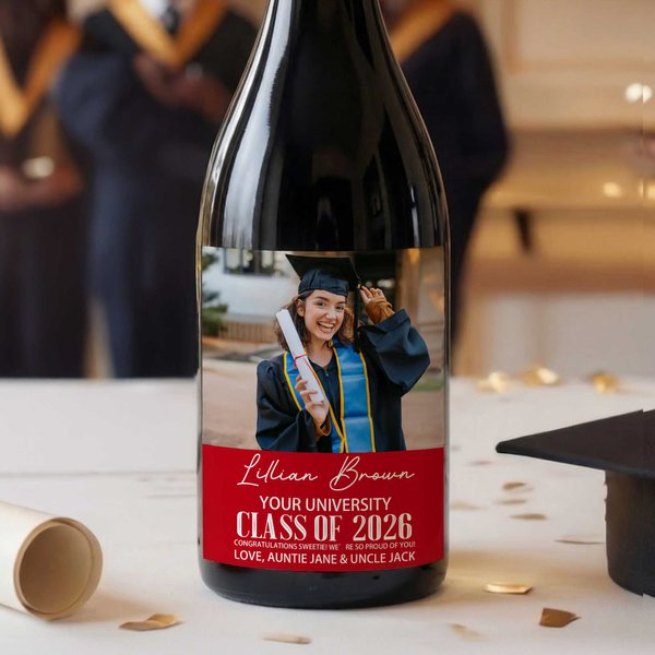 Personalized Graduation Photo Waterproof Wine Stickers Labels with Name Text and Year Graduation Gift for Graduates