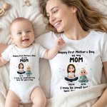 Personalized Cute Cartoon Mom Baby 100% Cotton T-shirt Baby Bodysuit with Name Mother's Day Gift for New Mom Newborn