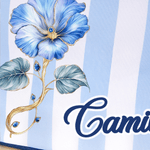 Trousse de maquillage en toile rayée personnalisée avec pompon et nom Cadeau d'anniversaire de la fête des mères pour maman