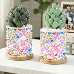 Personalized Flower Holding Mom Hands Ceramic Plant Pot and Bamboo Base with Name Birthday Mother's Day Gift for Mothers Kids