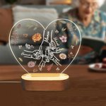 Veilleuse LED en forme de cœur personnalisée avec noms et fleurs de naissance pour la maman et les enfants - Cadeau fête des Mères pour la famille