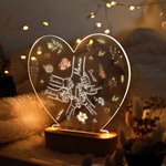 Veilleuse LED en forme de cœur personnalisée avec noms et fleurs de naissance pour la maman et les enfants - Cadeau fête des Mères pour la famille