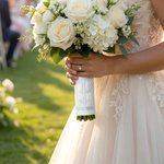 Personalized Embroidered Monogram Letter Wedding Bouquet Wrap with 4 Pieces Pearl Pin for Bride Wedding Flower Decor