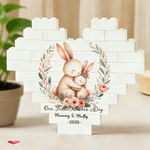 Personalized Rabbit Tiger Mother Baby Animal Heart Building Brick Puzzles with Text and Year First Mother's Day Gift for Mom