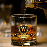 Personalized Golf Badge 10 oz Whiskey Glass with Name and Initial Father's Day Birthday Gift for Golfers Golf Lovers Men