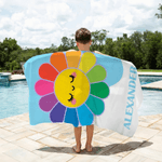 Personalized Rainbow Smile Sun Quick Dry Oversized Microfiber Beach Towel with Name Summer Beach Party Use Birthday Gift for Family Friend Girl