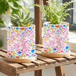 Personalized Flower Holding Mom Hands Ceramic Plant Pot and Bamboo Base with Name Birthday Mother's Day Gift for Mothers Kids