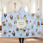 Gepersonaliseerde Cartoon Heilige Heiligen van de Hemel Beschermer Zachte Hooded Deken met Naam Verjaardag Doop Cadeau voor Kinderen Christenen