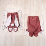 Personalised Cute Easter Bunny Multicolor Drawstring Backpack with Embroidered Name and Tail Eggs Hunting Easter Party Gift for Kids