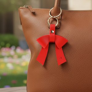 Personalised Multicolour PU Leather Bow Bag Charm Keychain with Initial Birthday Christmas Gift for Woman Girl