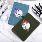 Personalized Multicolour Birth Flower PU Leather Golf Scorecard Holder with Name Birthday Anniversary Gift for Golfer