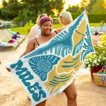 Personalised Multicolour Ocean Animals Quick Dry Oversized Beach Towel with Name Travel Essentials Birthday Summer Holiday Party Gift for Ocean Lover