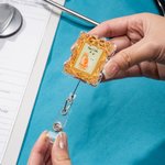 Personalised Gold Bow Retro Frame Pet Photos Acrylic Badge Reel with Names Birthday Adopt Anniversary Daily Use Gift for Pet Owner Lover