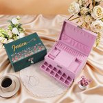 Personalised Birth Flower Multi-Compartments Velvet Jewellery Storage Box with Name Daily Use Birthday Mother's Day Gift for Woman Mom