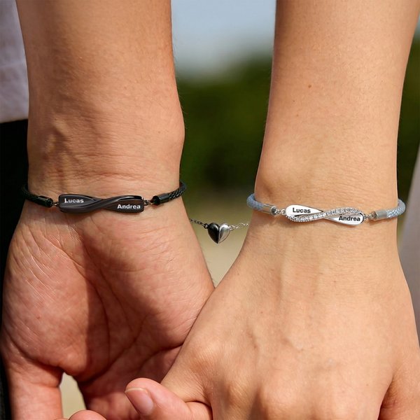 Personalised Romantic Love Infinity Two Names Couple Bracelets Set of 2 Anniversary Birthday Gift for Couple Lover