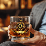 Personalized Golf Badge 10 oz Whiskey Glass with Name and Initial Father's Day Birthday Gift for Golfers Golf Lovers Men